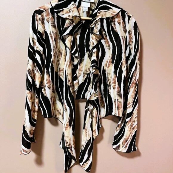 Joseph Ribkoff Black & Cream Striped Cover up shrug bolero cardigan blouse Sz 14 - Picture 2 of 7